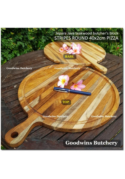 Cutting board butcher block STRIPES ROUND PIZZA 40x2cm +/-1.9kg talenan kayu jati Jepara